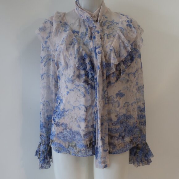 Women Zimmermann Blue Cornflower Print 2Pc Silk Blend Luminous Blouse Top 2 US/M - Picture 10 of 16